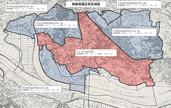 地図：守谷市鳥獣保護区等区域図
