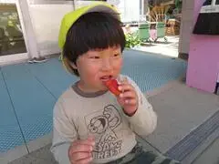 写真：イチゴをかじる子