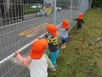 写真：白い柵に手を添えている子たち