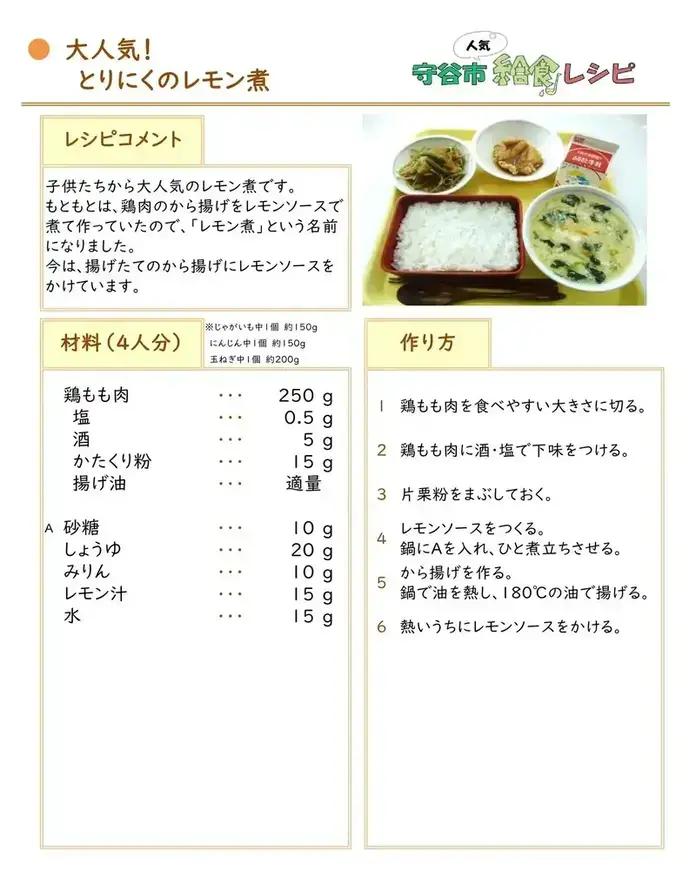 写真：とりにくのレモン煮　レシピ