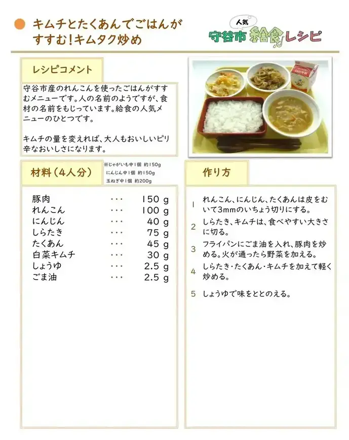 写真：キムタク炒め　レシピ