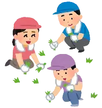 イラスト：除草作業をする人々