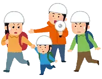 イラスト：防災訓練をする人々