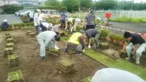 写真：芝貼りの様子