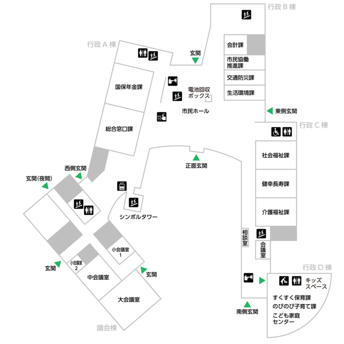 イラスト：庁舎案内図1階