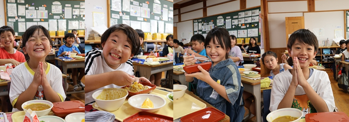 いただきますと挨拶をするこどもたち